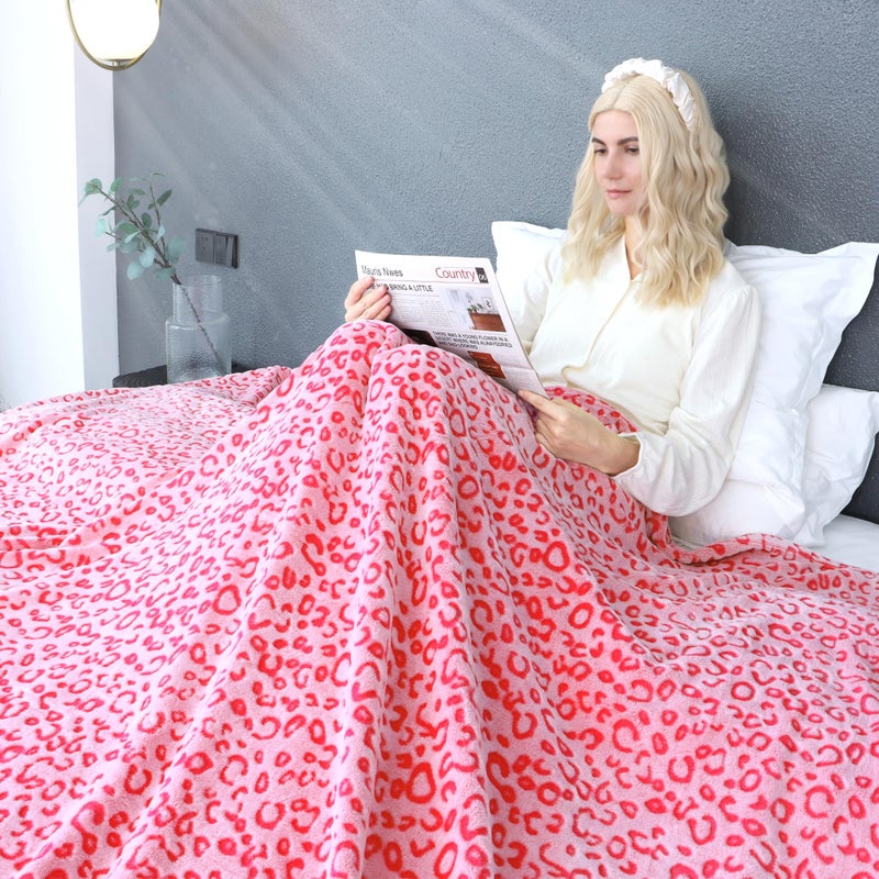 MIBOI Pink Leopard Print Blanket Warm Blanket Pink Soft Lightweight Blanket Pink Throw Blankets for Bed Couch Bedroom Decor - Image 3